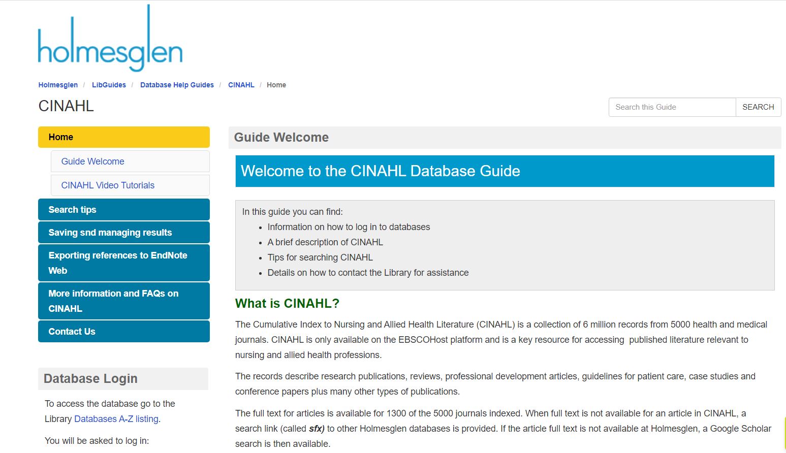 CINAHL Database Guide