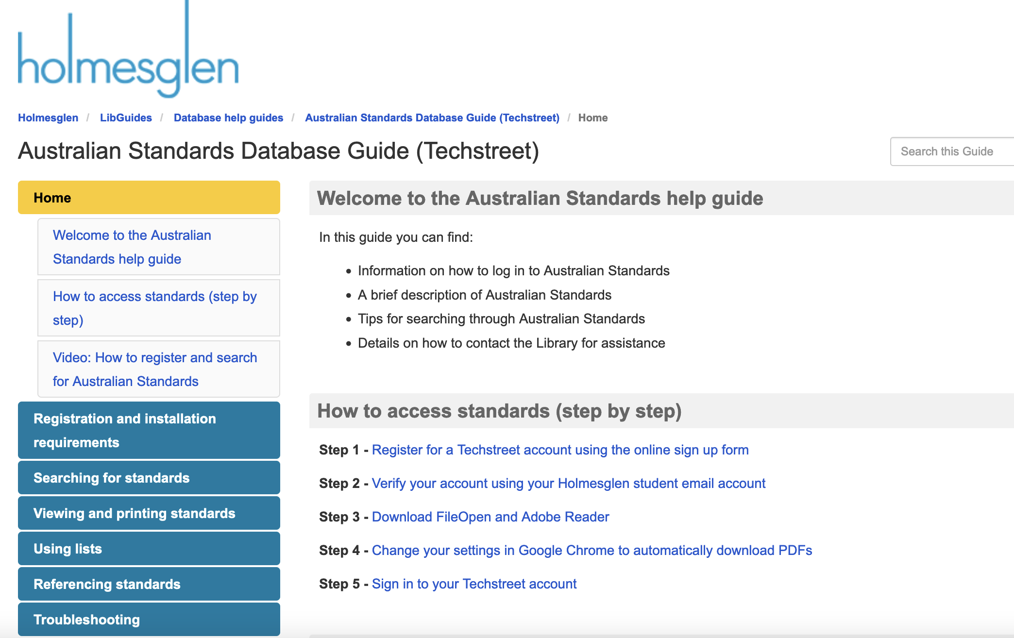 Australian Standards (Techstreet) database help guide